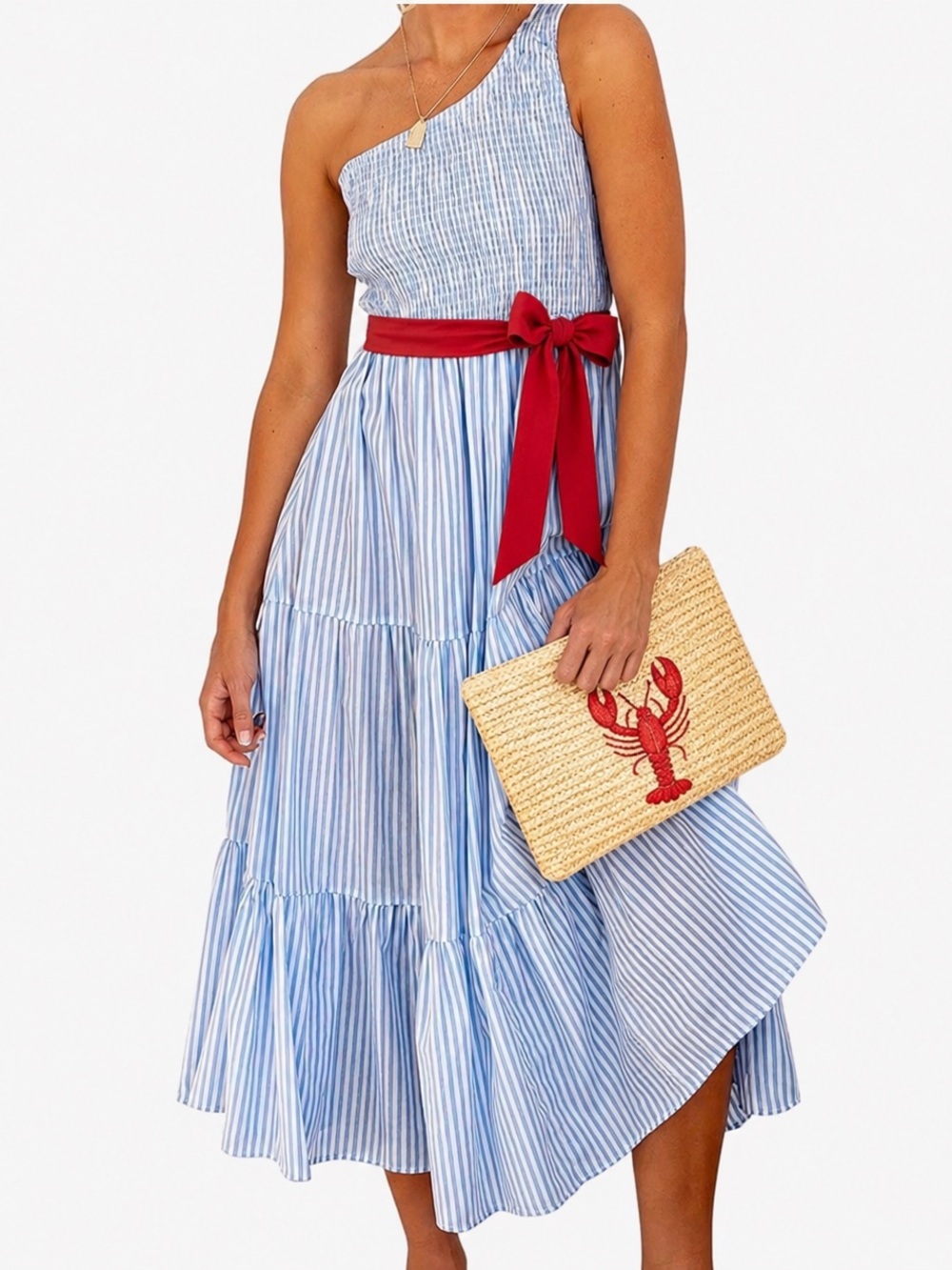 4th of July dress- Blue Striped One-Shoulder dress